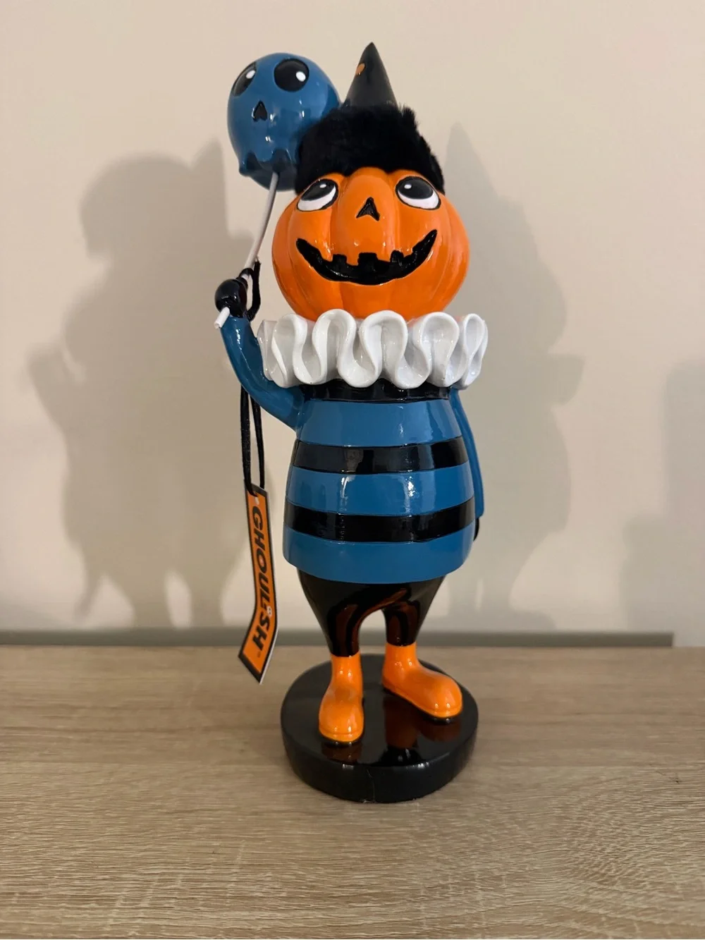 Ghoulish Resin Halloween Pumpkin with Skeleton Skull Balloon